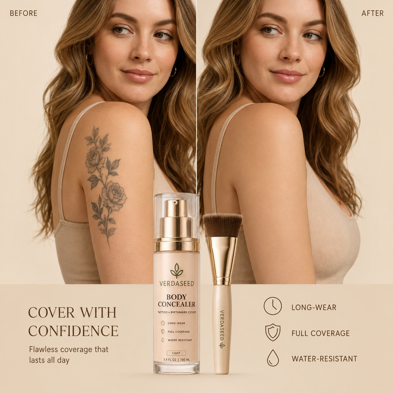 🔥 2026 NEW VERDASEED Body Concealer Cream ✨ Waterproof Full Coverage for Tattoos, Age Spots & Birthmarks