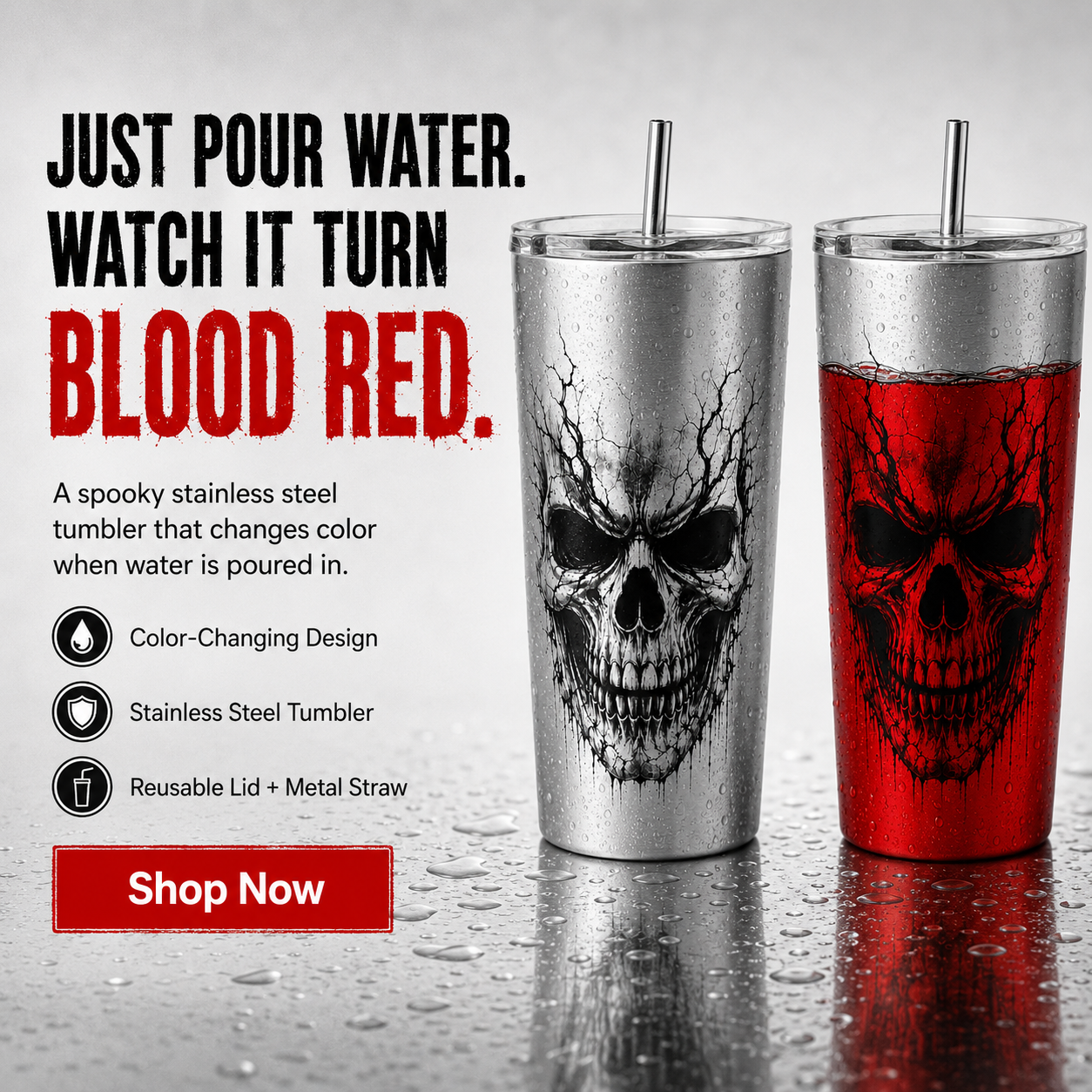 🎃 Halloween Early Bird Special – Blood Red Color-Changing Skull Tumbler