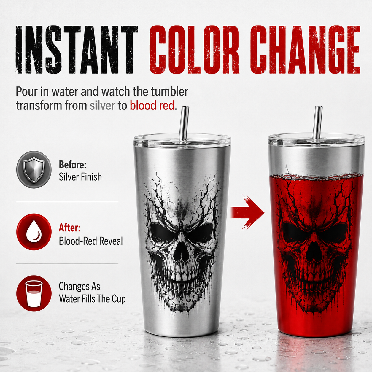 🎃 Halloween Early Bird Special – Blood Red Color-Changing Skull Tumbler