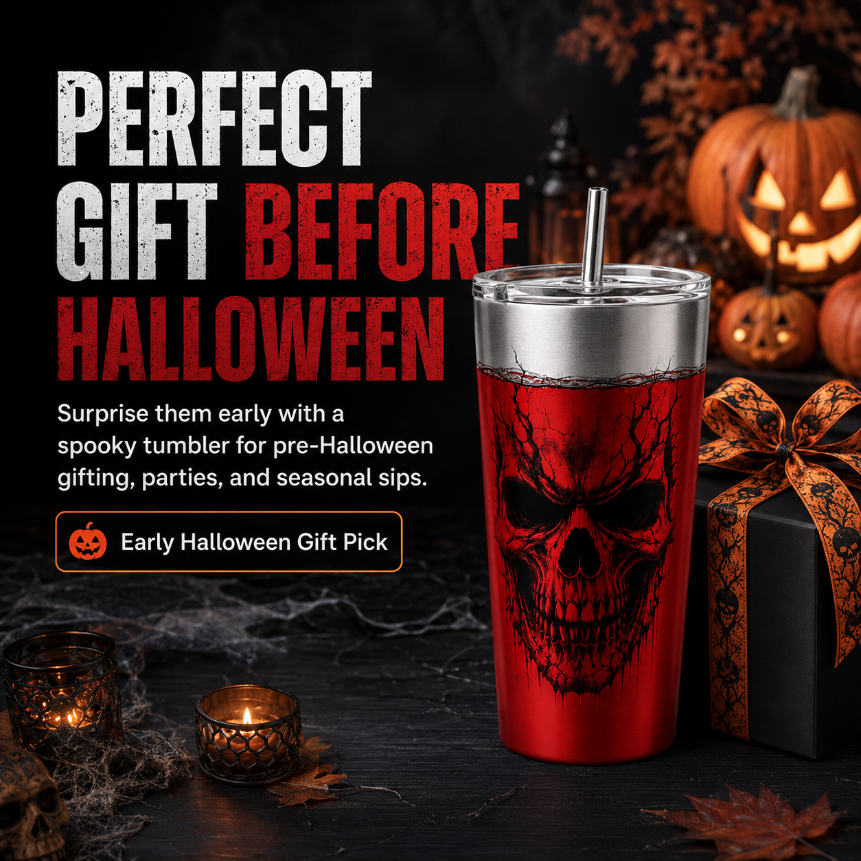 🎃 Halloween Early Bird Special – Blood Red Color-Changing Skull Tumbler